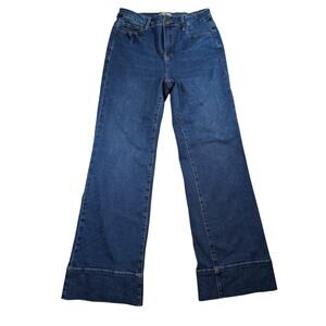 Luvamia Dark Wash Wide Leg Jeans With Thick Cuff Womens Medium High Rise